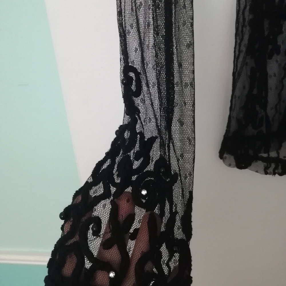 Guess Sheer Black Sequin-Embellished Long-Sleeve Mesh Blouse - Picture 5 of 8